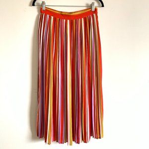 pleated striped multi-colored midi skirt